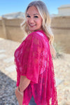 Good Days Ahead Lace Kimono In Fuchsia