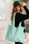 Checkerboard Lazy Wind Big Bag in Green & White