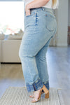 Judy Blue Miranda High Rise Plaid Cuff Vintage Straight Jeans