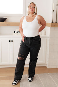 Judy Blue Susannah High Rise Rigid Magic 90's Distressed Straight Jeans in Black
