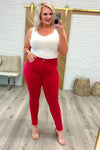 Judy Blue Ruby High Rise Control Top Garment Dyed Skinny Jeans in Red