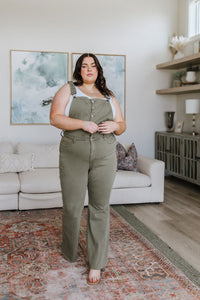 Judy Blue Olivia Control Top Release Hem Overalls in Olive